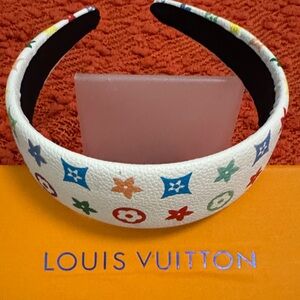 Fashion White Headband with Multicolor Monogram
